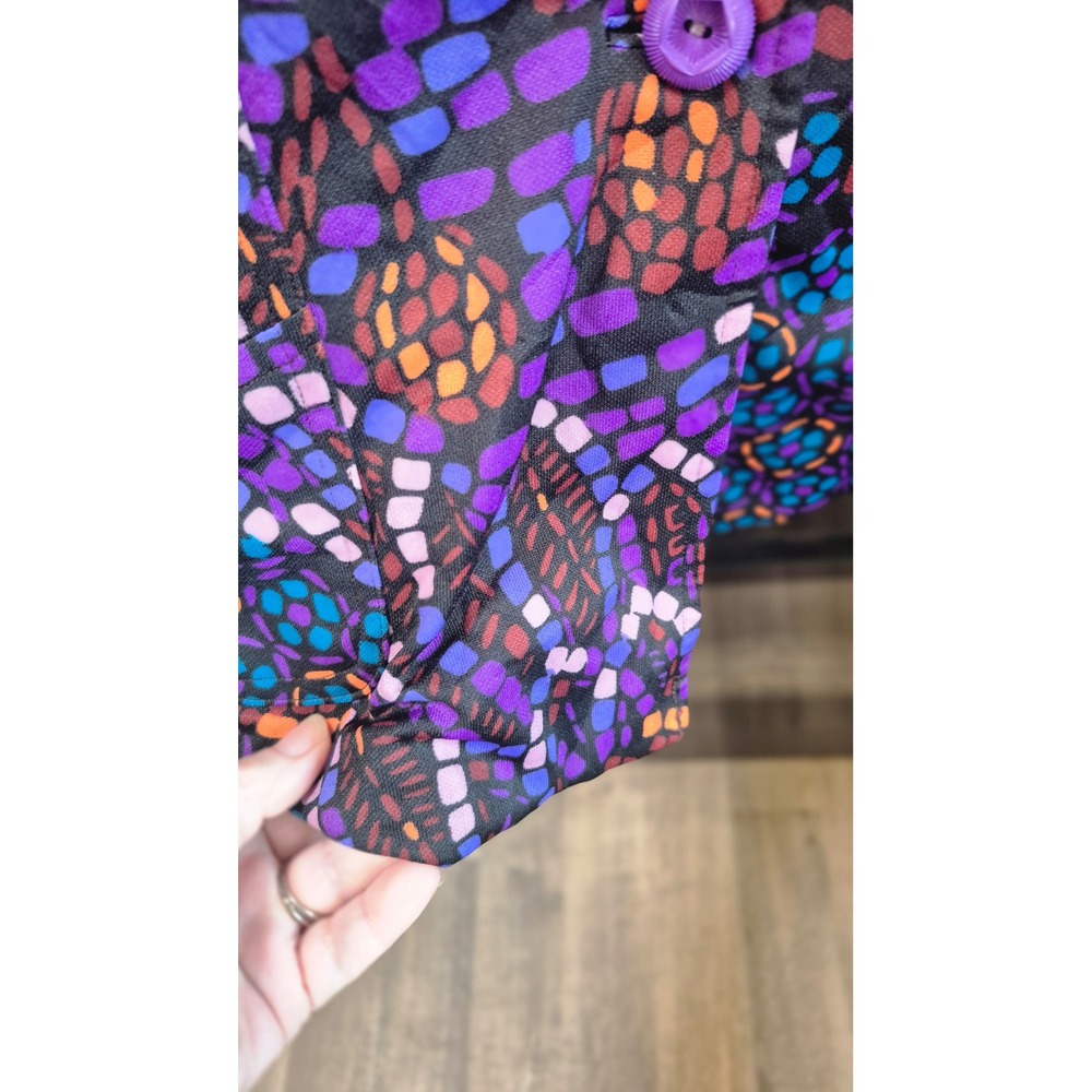 Plum Blossom Vintage Mosaic Print Blazer Jacket Purple Orange Multi-Color Lined - Picture 8 of 14